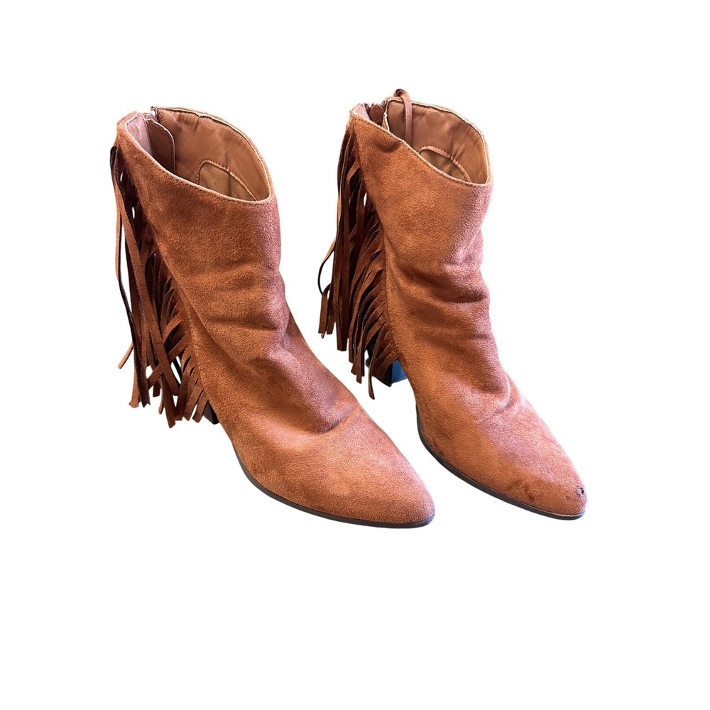 Fringe Ankle‎ Size 8.5 Boho Western Suede Booties Rust Brown Festival Cowgirl